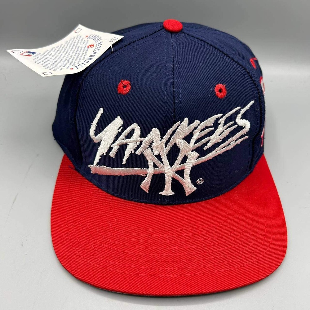 Vintage New York Yankees Hat Men Blue Red Signatures MLB Snap Back Cap New